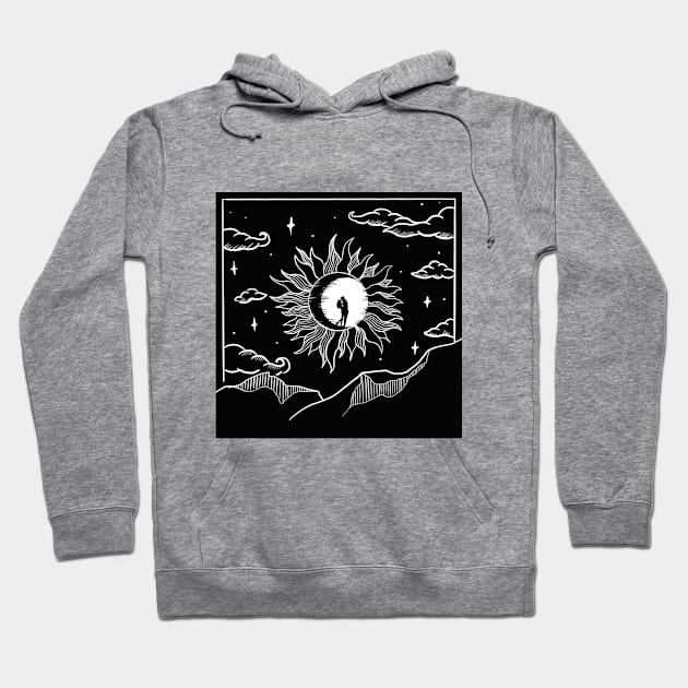 Valentines day - Romantic sun and moon in sky - Black and white Hoodie by StudioRainArt